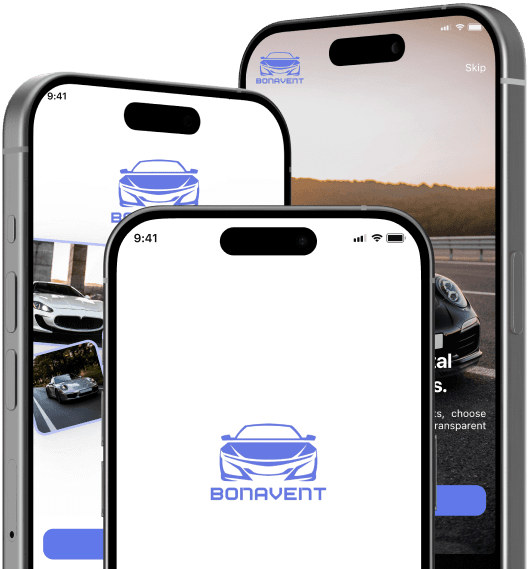 Bonavent car rental app shown on a smartphone